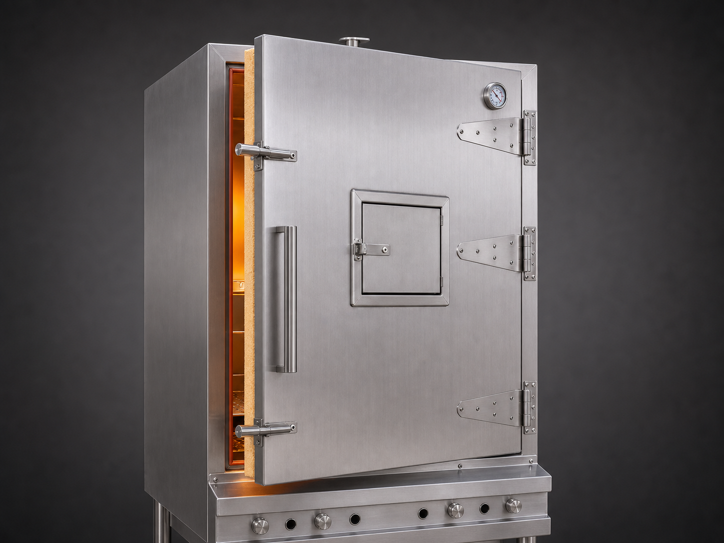 Chinese BBQ oven door showing insulated stainless construction